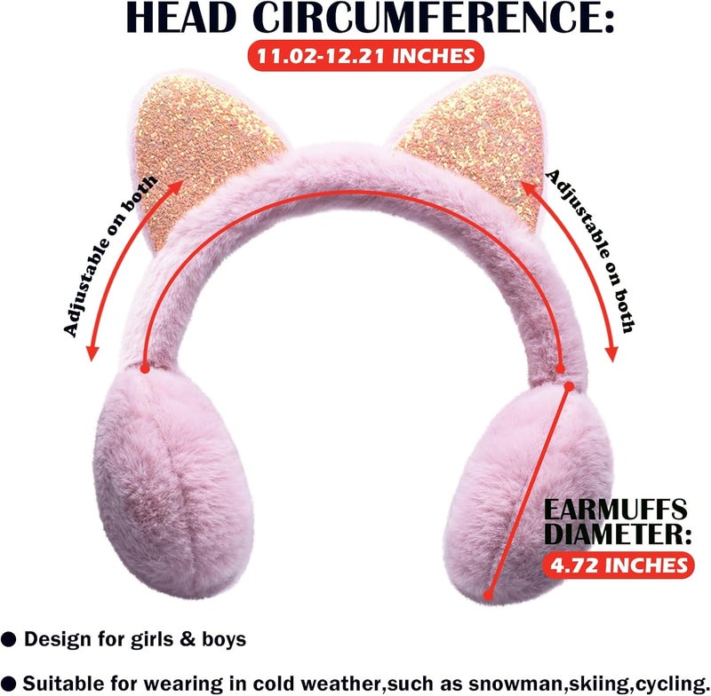 EDCYF Ear Muffs Gloves Set for Kids Girls Winter Ear Muffs Adjustable Sequins Warm Earmuffs Furry Outdoor - Image 2